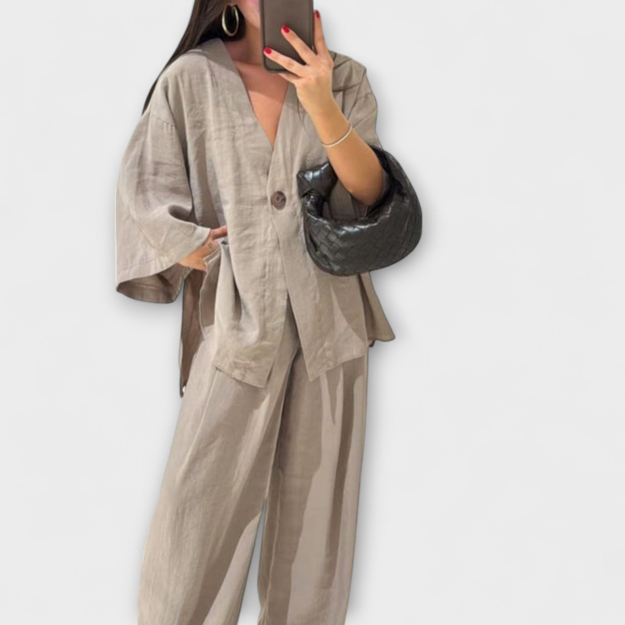 Jacqueline - Casual V-Neck Top and Pants Duo