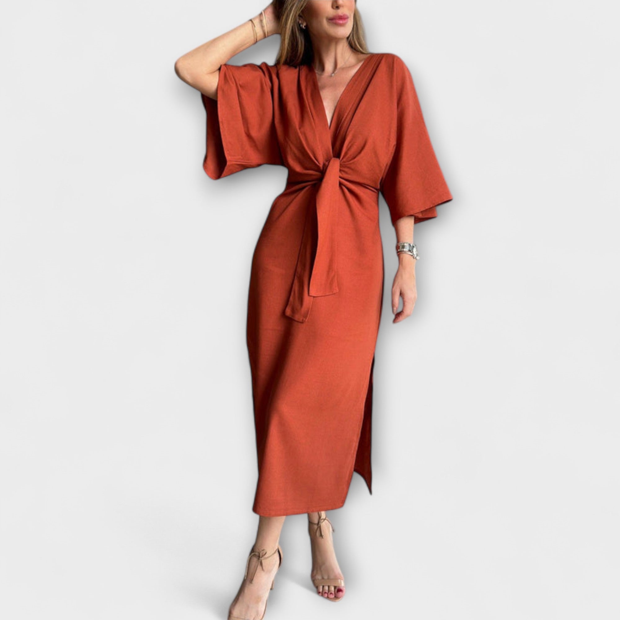 Holly - Casual Dress with V-Neck and Tie