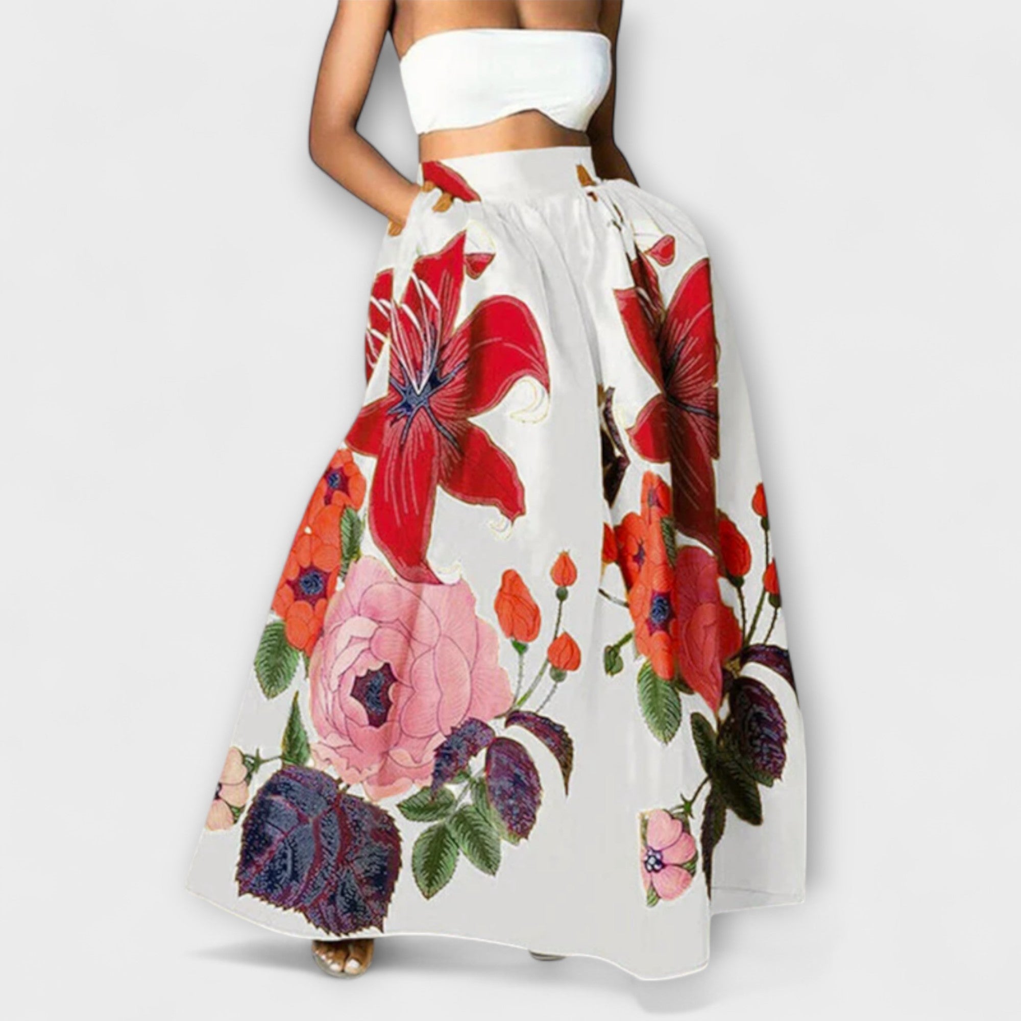 Ysolda - Chic High-Waisted Floral Print Skirt