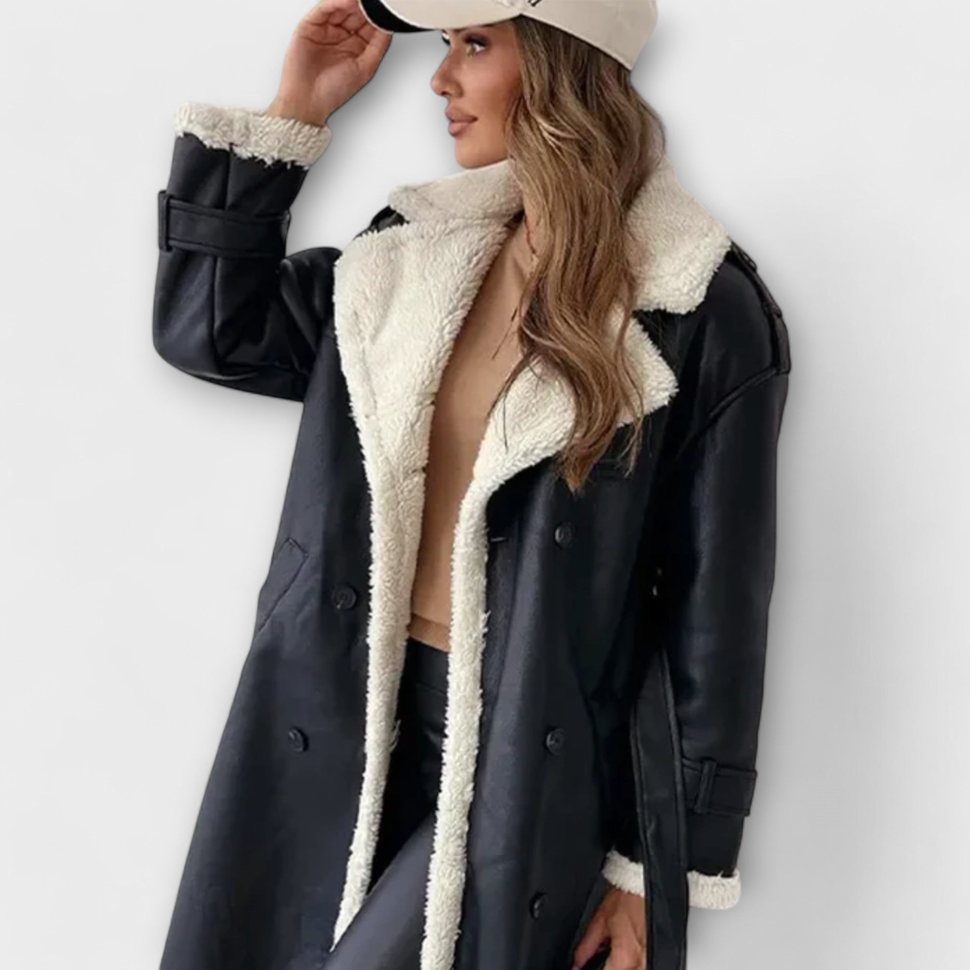 Maria – Long Classic Jacket with Fleece Lining and Teddy Collar