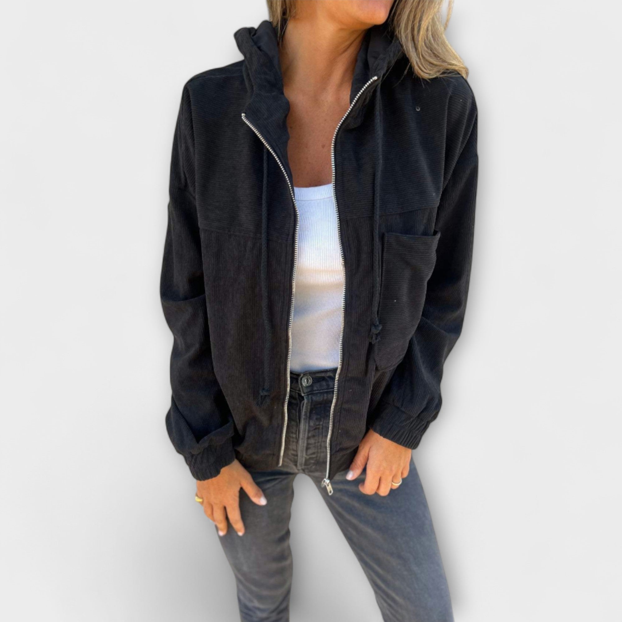 Ella - Cord Jacket with Hood and Zipper