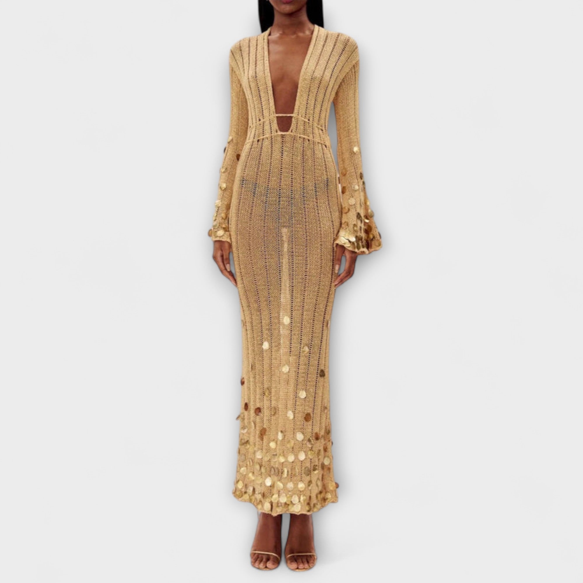 Kathleen - Gold Knit Maxi Dress by Dolly