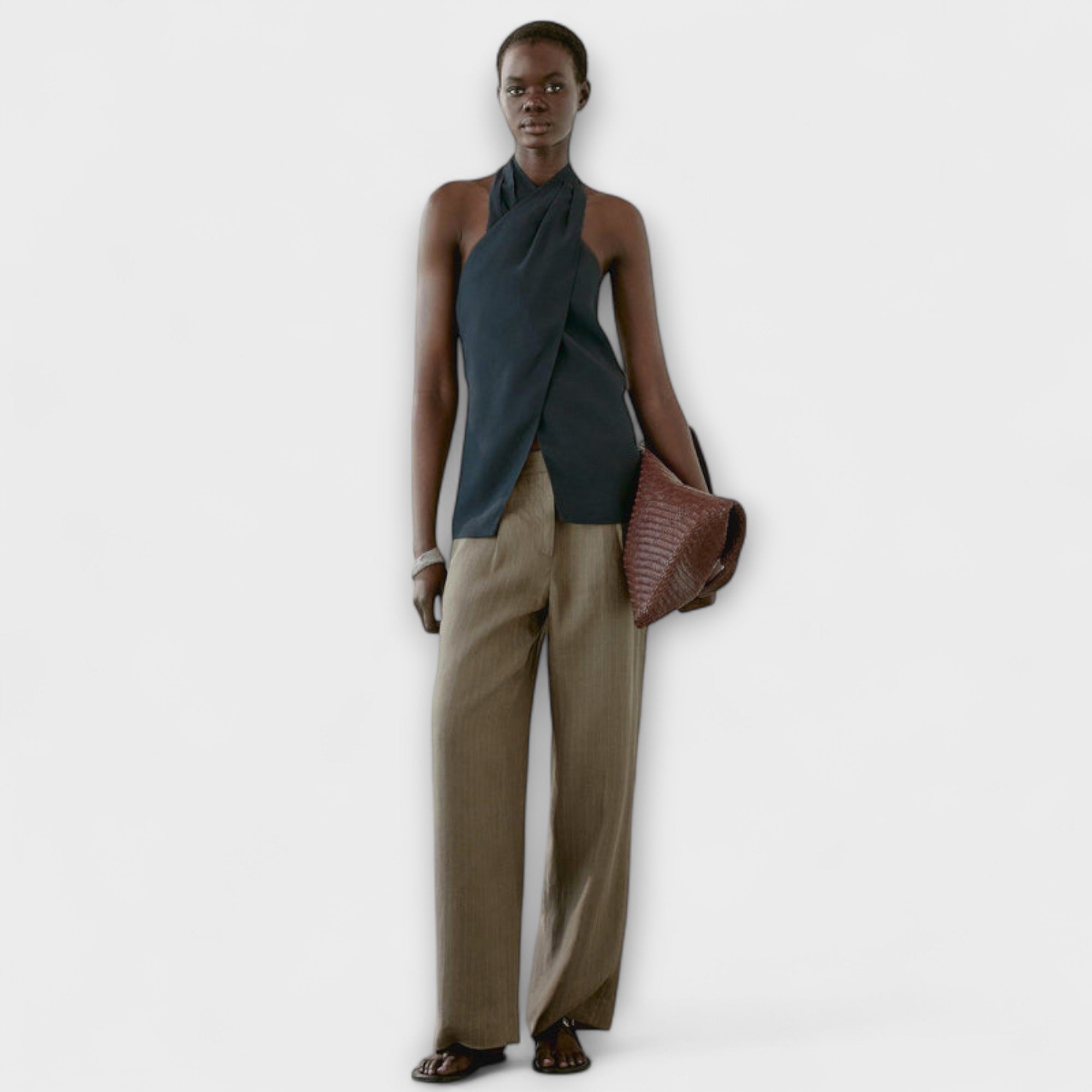 Leah - Blue Halter Neck Top with Back Slit