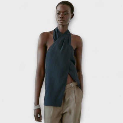 Hannah - Blue Halter Top with Back Cutout